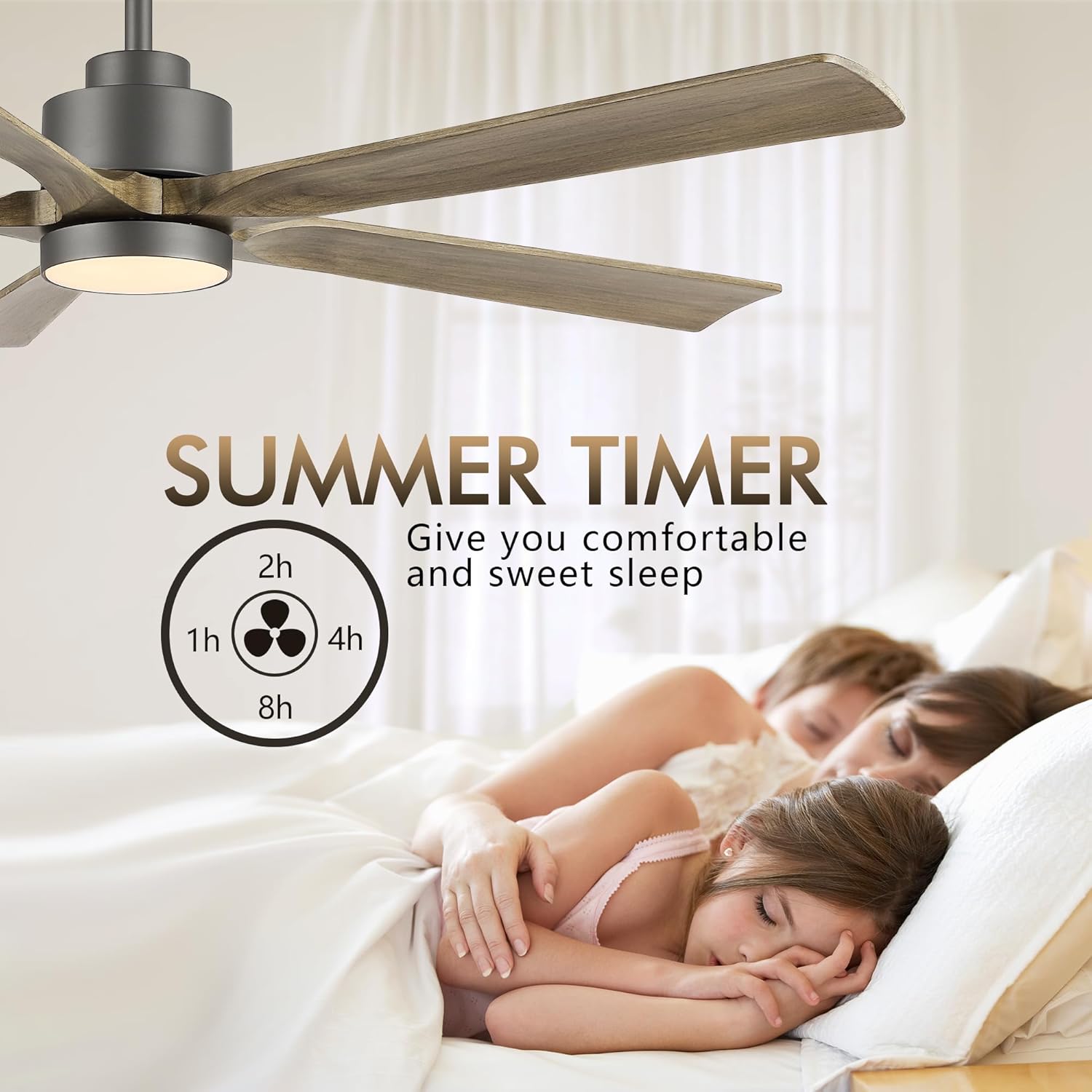 ELEHINSER 60" Modern Ceiling Fan with Light and Remote Control, 5 Solid Wood Blades 6-Speed Noiseless Reversible DC Motor, Ceiling Fan for Kitchen Dinning Living Room, Charcoal Finish with Wood Blades