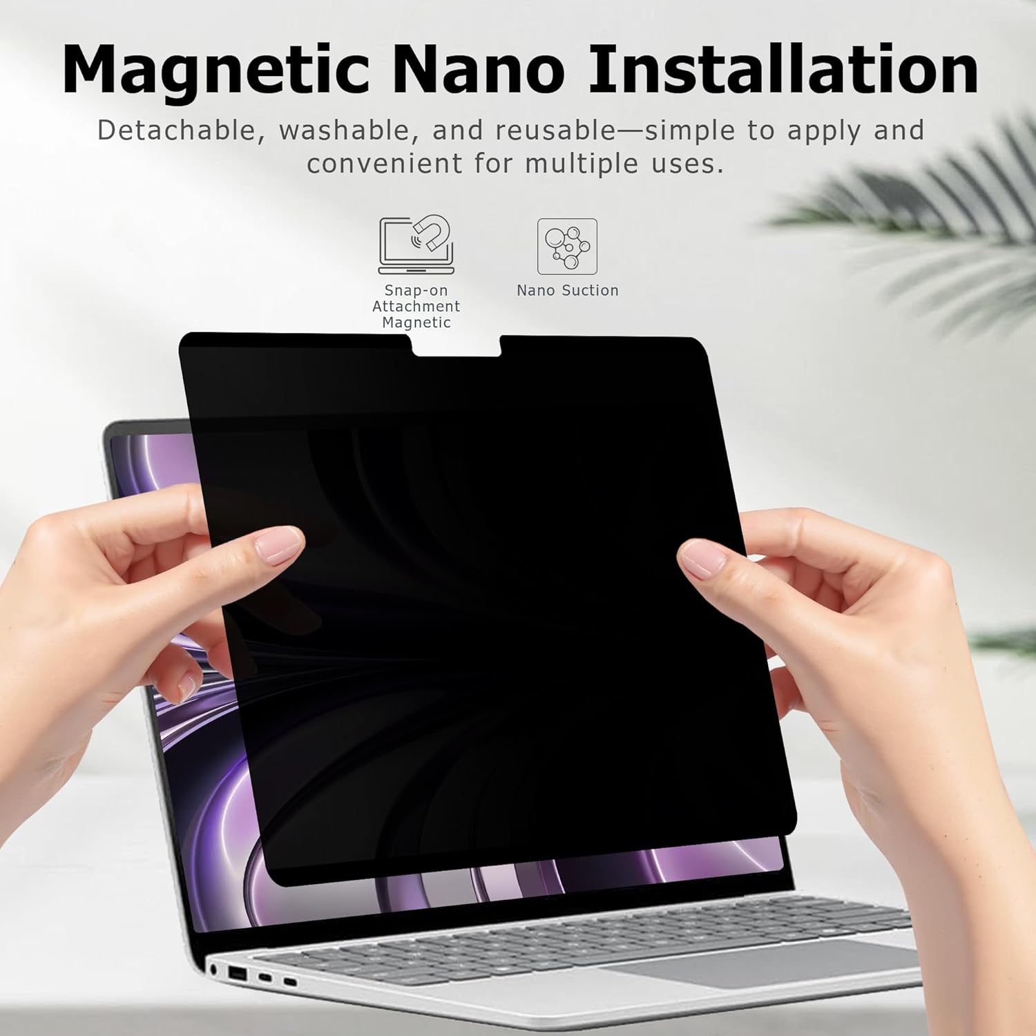 Adeway Privacy Screen for MacBook Air 13.6 Inch (2022–2025, A2681 A3113, A3240), Anti-spy, Magnetic Attachment with Nano Adhesive, Blue Light Reduction & Anti-Glare, Ideal for Office and Travel Use