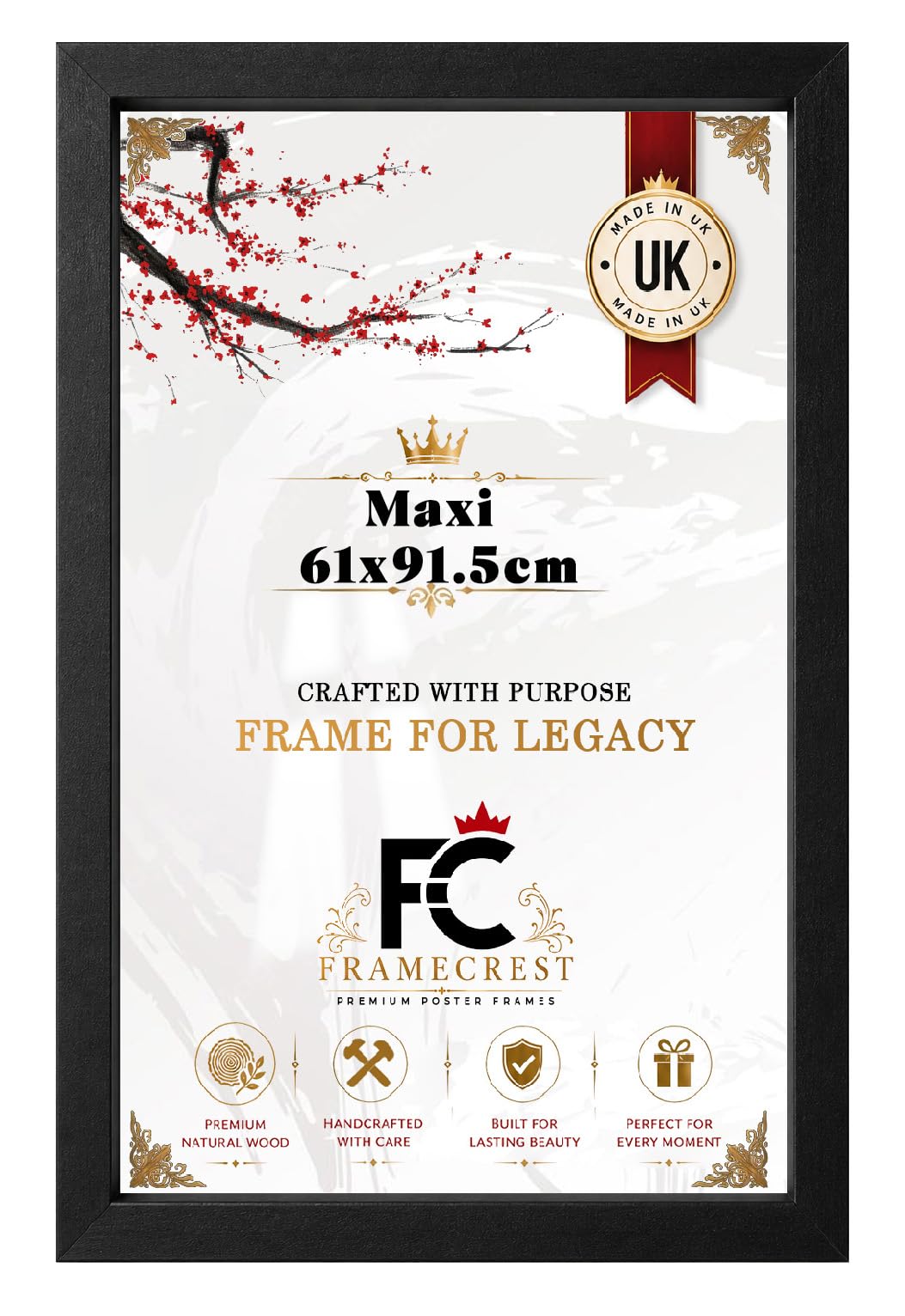 FRAMECREST Stunning Maxi 61x91.5cm MDF Frame | Jigsaw Puzzle Frame, Picture Frame, Poster Frame for Wall Mounting Display Horizontally or Vertically Hanging-[Matt Black]