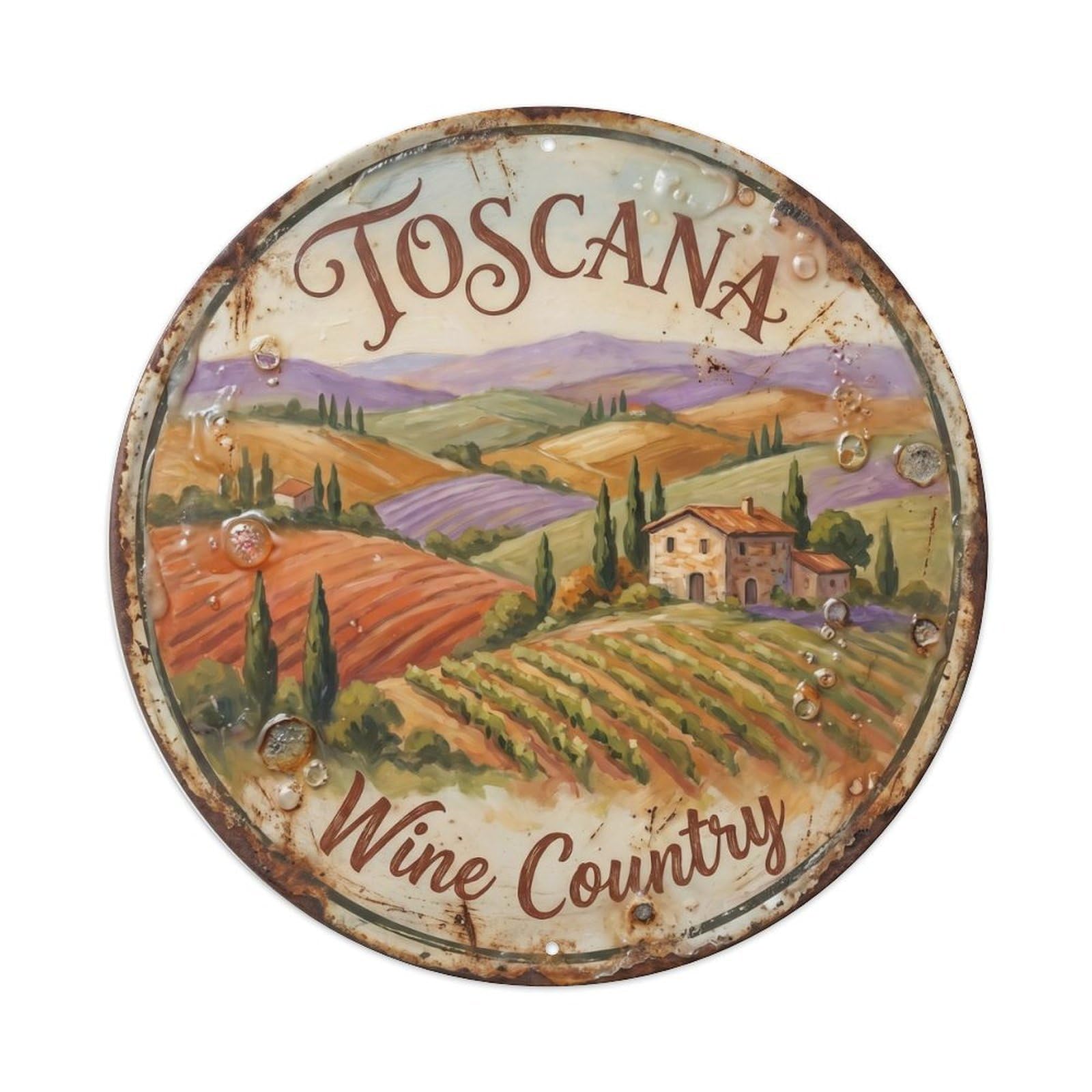 Vintage Travel Vineyard Hills Italy Countryside Metal Tin Sign