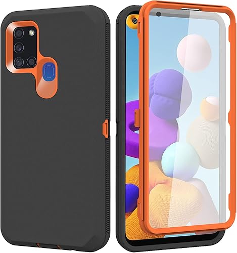 Annymall Funda para Galaxy A21s versión de EE. UU., carcasa de cuerpo completo A21s con protector de pantalla integrado, funda de protección híbrida