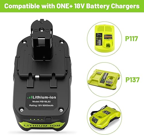 Miniatura 7 de Paquete de 2 baterías de repuesto de 6.0Ah 18V P108 P109 para Ryobi 18V batería P102 P103 P105 P107 Ryobi ONE+ batería de iones de litio