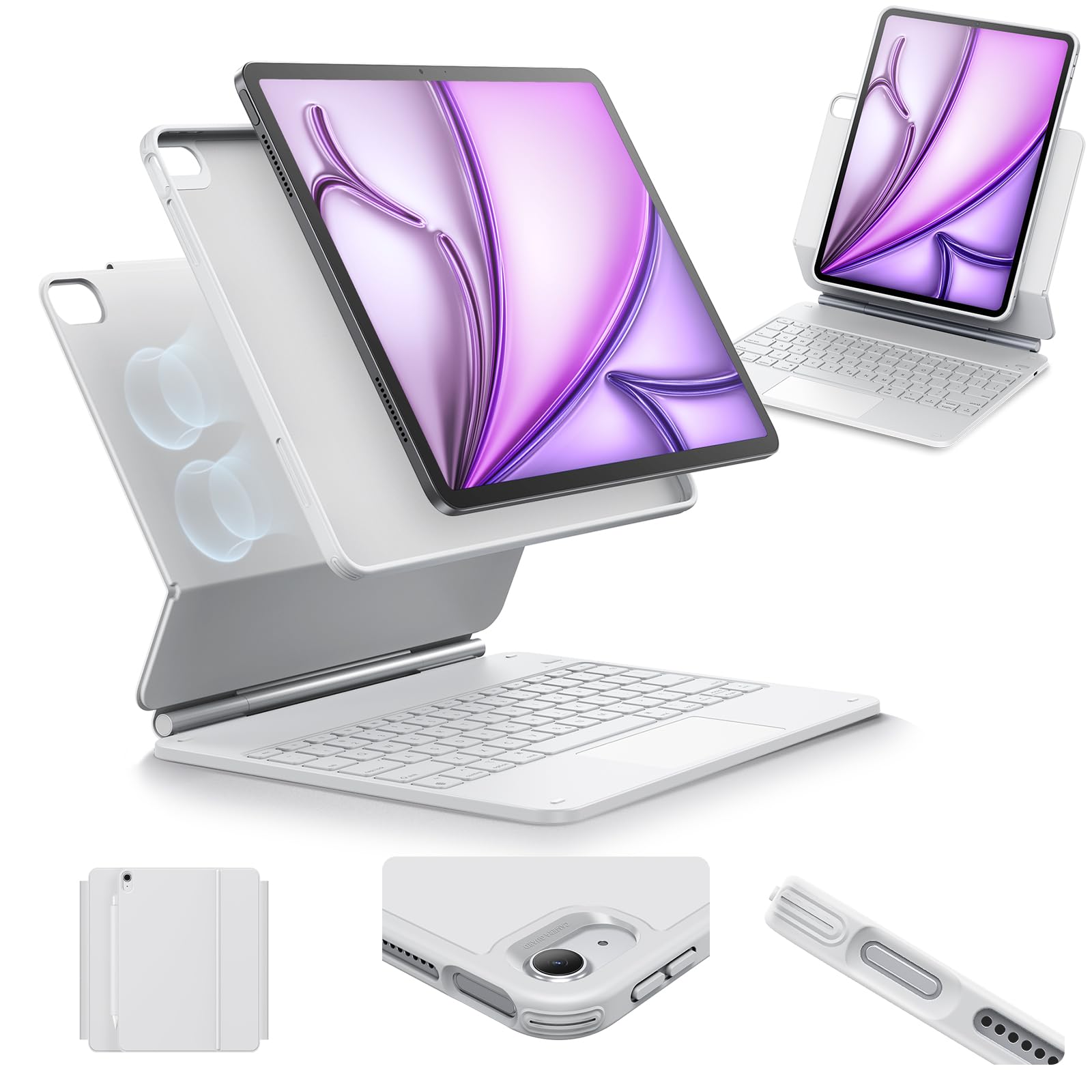 Photo 1 of ESR Rebound Magnetic Keyboard Case 360, Compatible with iPad Air 12.9, US Layout, White