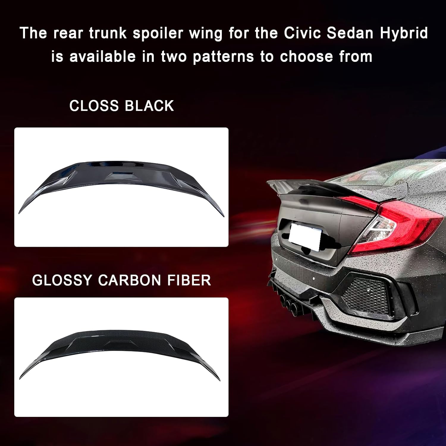 Rear Trunk Spoiler Wing Compatible with 2016-2021 Civic 10th Gen 4Door Sedan - JDM Duckbill Highkick Styling Exterior Tail Fin Lip, ABS Material Civic Accessories Rear Spoiler