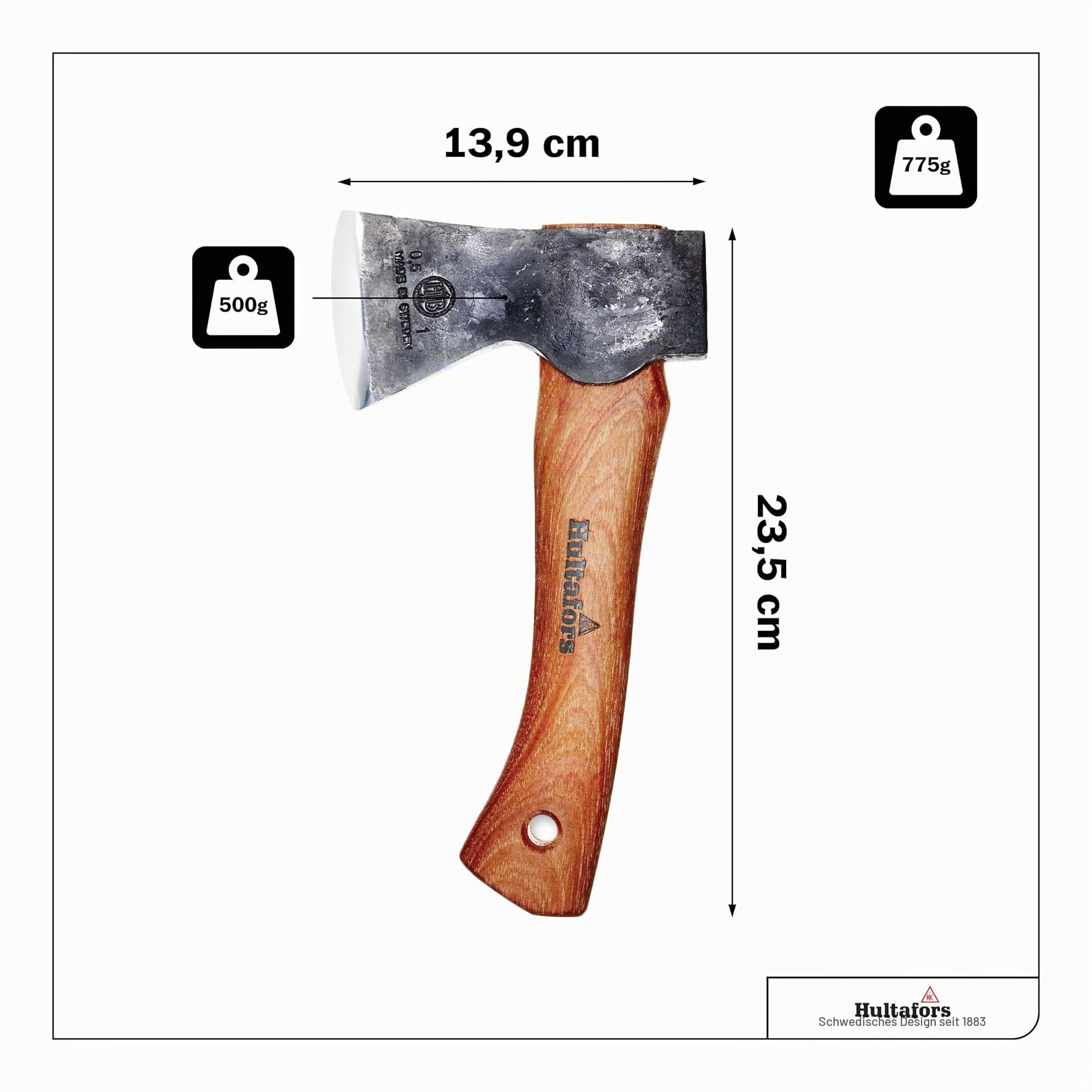 Handgeschmiedetes Beil Agelsjön 235mm aus schwedischem Qualitätsstahl I Hultafors I Geschmiedet in Schweden I 775g Premium Axt mit Hickory Holzstil & inkl. Lederschutz I Nachschleifbares Beil I 841760
