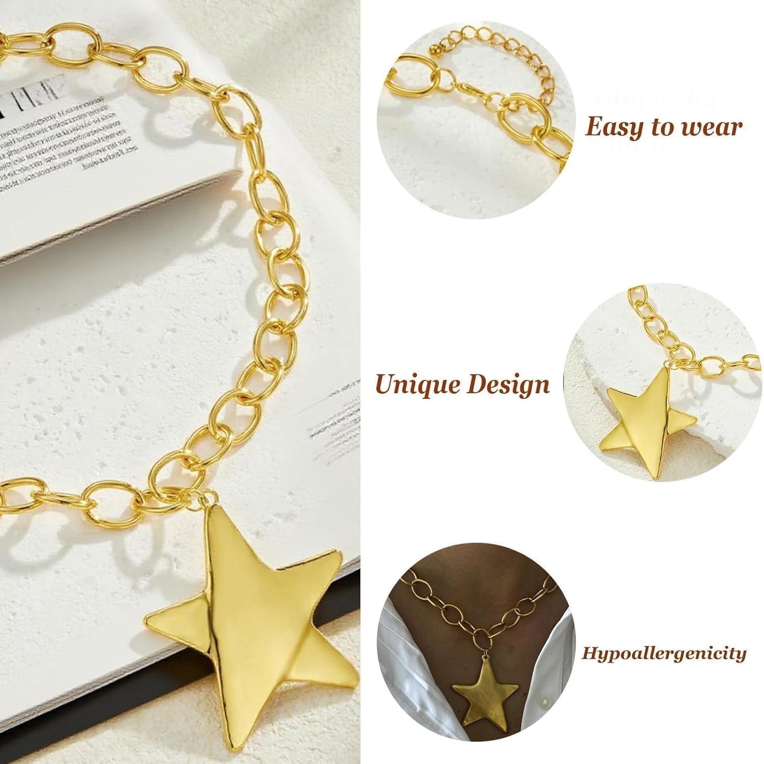 Star Necklace for Women Chunky Gold Statement Necklace Punk Star Pendant Long Chain Charm Dainty Jewelry Gift - Image 5