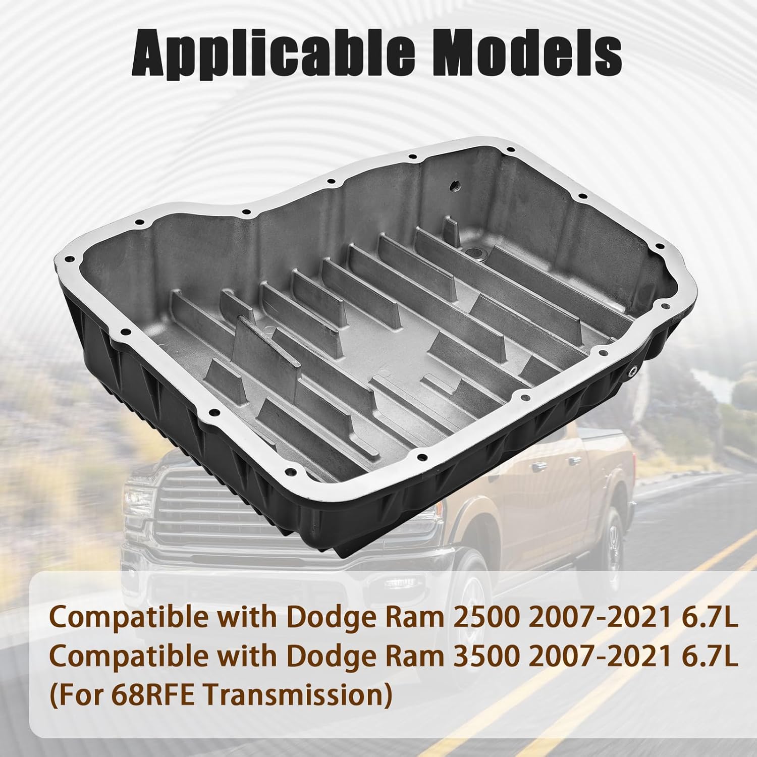 228052110 Heavy Duty Aluminum Transmission Oil Pan (Brushed) Compatible with Dodge Ram 2500/3500 2007-2021 6.7L 68RFE Transmission