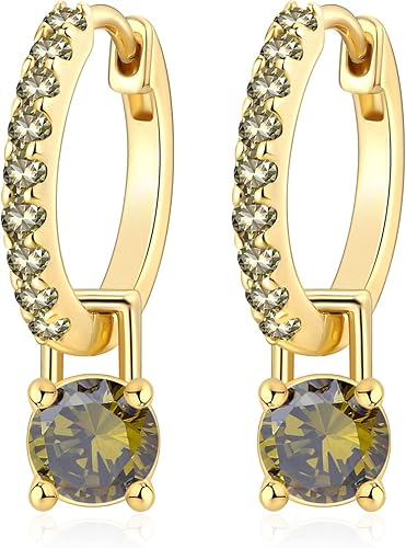 Miniatura 4 de Aretes de aro de oro para mujer, mes de nacimiento, aretes únicos chapados en oro para mujer con piedra de nacimiento, elegantes y coloridos aretes