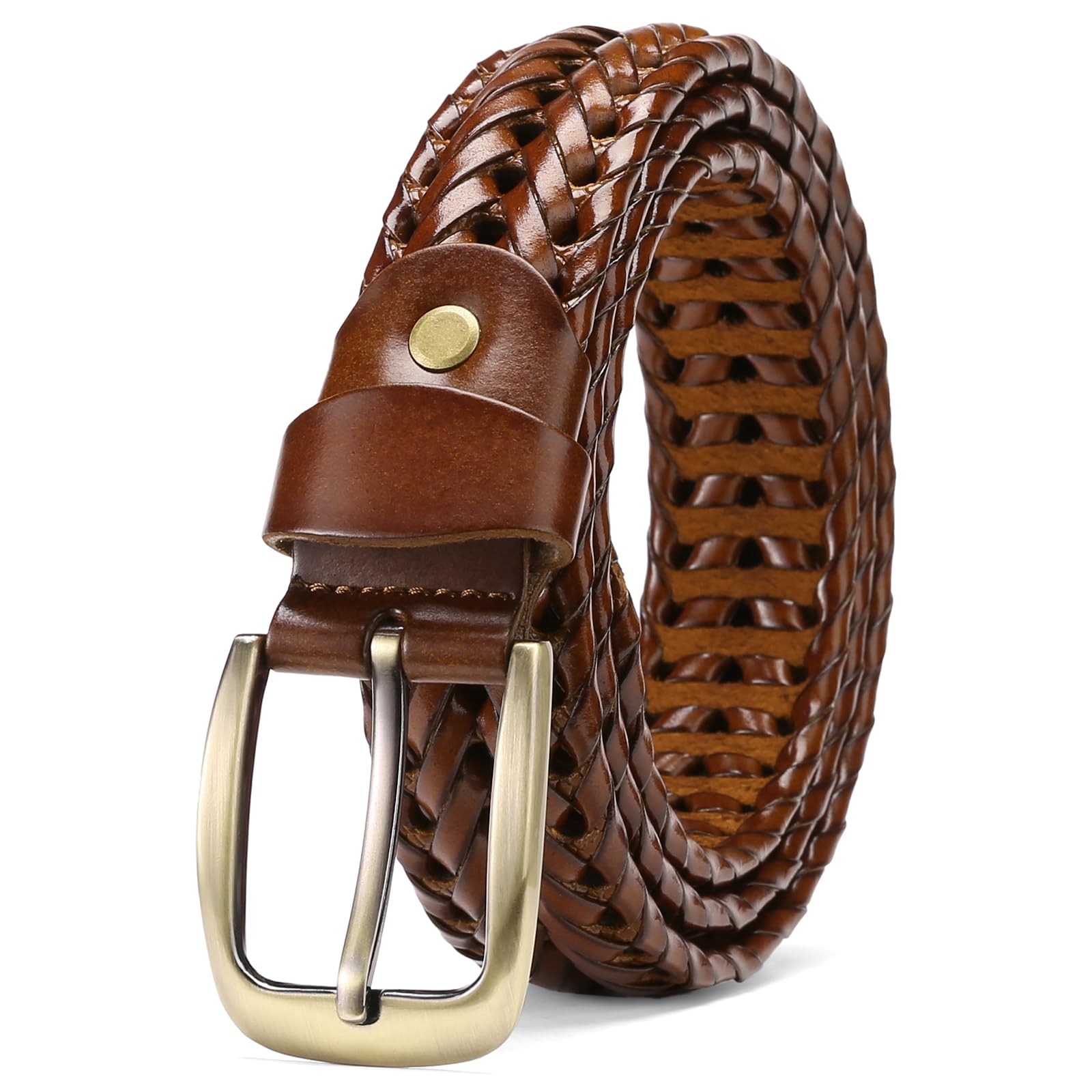 SENDEFN Leather Braided Belts for Men, 1 3/8
