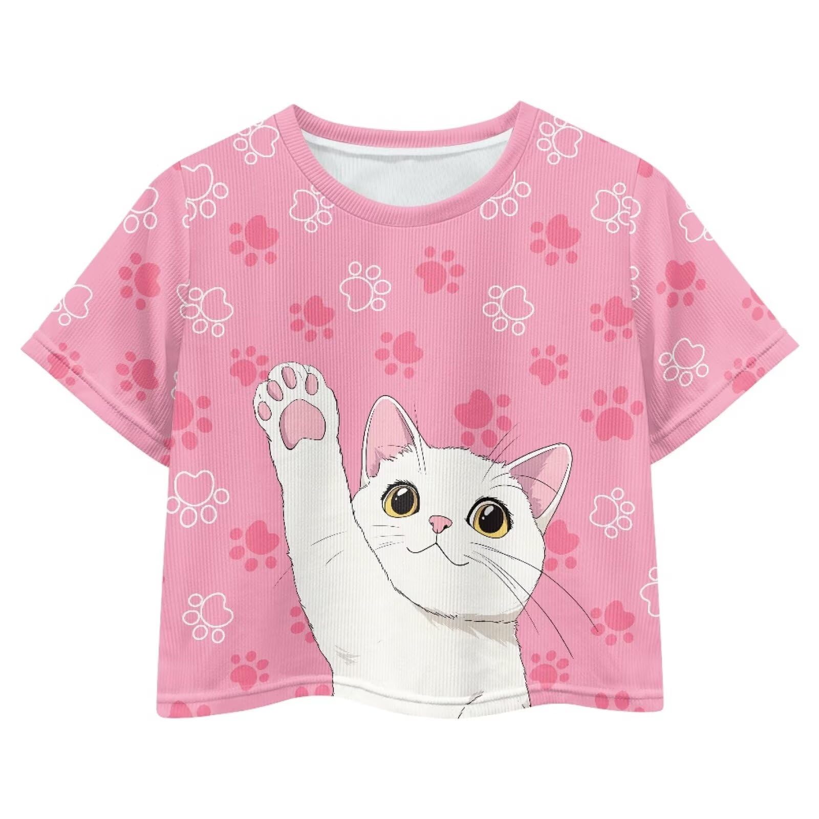 Cute Crop Tops for Girls Short Sleeve Summer T Shirts Fashion Graphic Tees Crew Neck Pullover Tee 5-14 Years