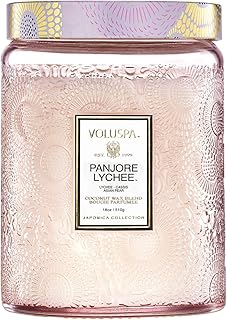 Voluspa Panjore Lychee, Large Candle Jar, 18 oz, 100 Hour Burn Time, Coconut Wax for Clean Burning, Handcrafted in the USA