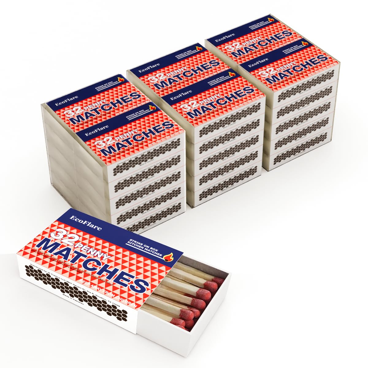 Wooden Kitchen Matches, Strike On Box 32 Count 10 Box - for Kitchen/Camping/Fire/Candle (3)