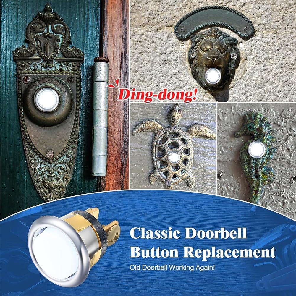2 Pack Lighted Doorbell Button Replacement, Wired Push Button with Cool White LED, Metal Housing for Front Door, for Easy Installation, Silver
