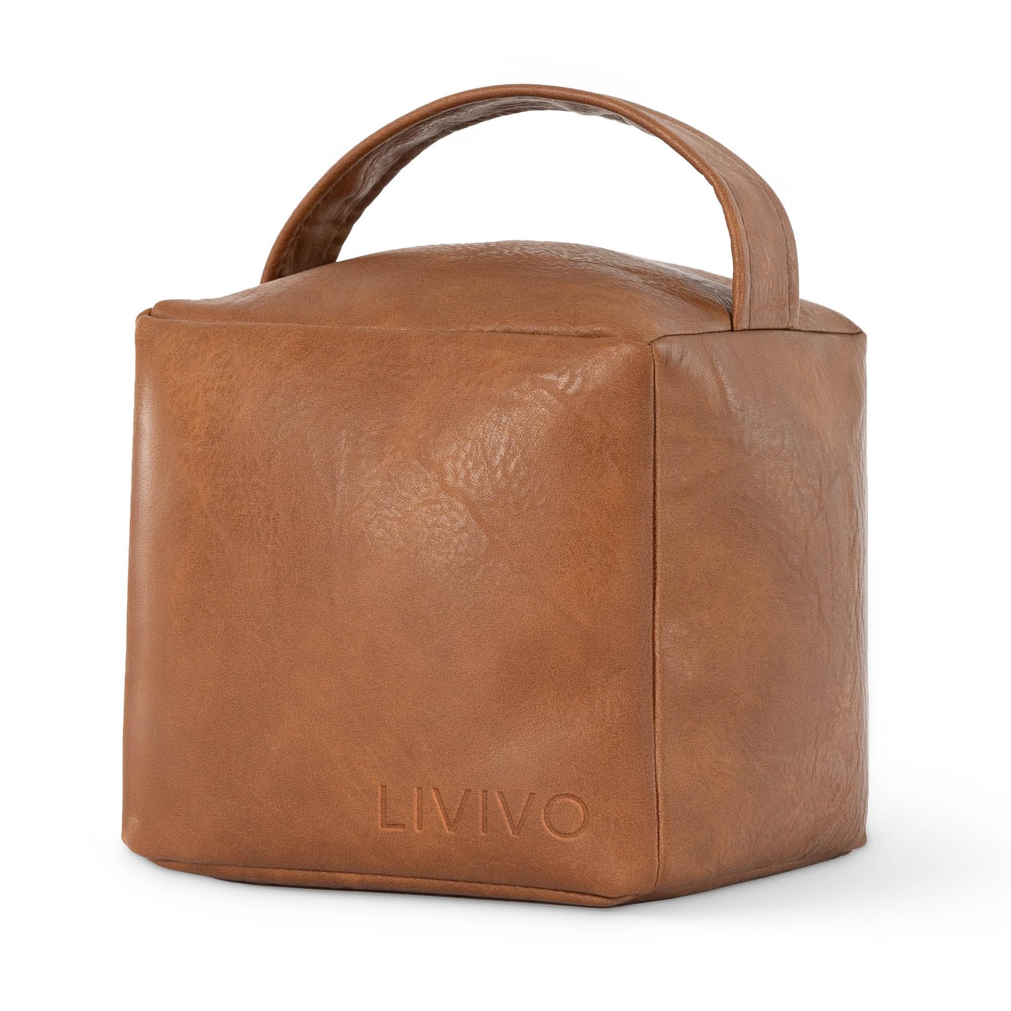 LIVIVO Fabric Heavy Doorstop - Sand-Filled Door Stop Indoor with Faux Leather Cube Cover - Decorative Door Stops for Home or Office - Heavy Door Stop (Tan) — image 1