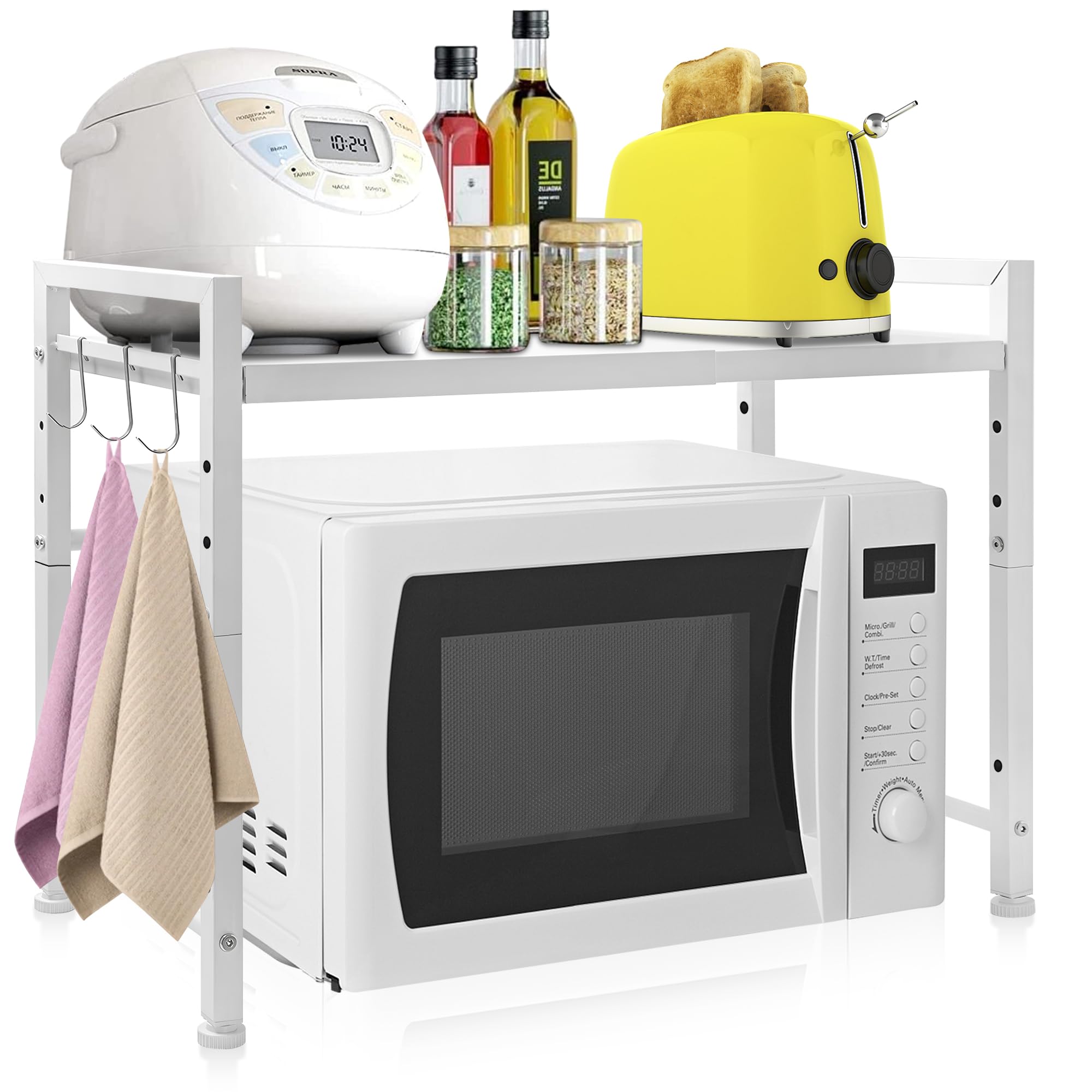 OUUTMEE Estantería para microondas, soporte para microondas, material de acero al carbono, estante para microondas, soporte para microondas, encimeras de cocina, estable y fuerte, color blanco, 2