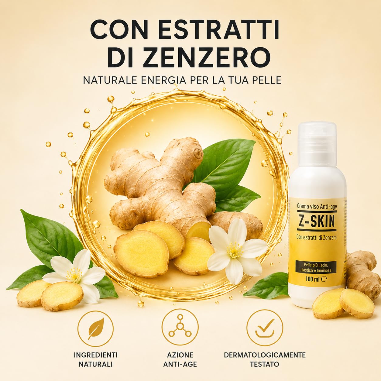 Z-Skin krem do twarzy przeciwzmarszczkowy 200 ml – naturalny środek nawilżający Antiage z ekstraktem z korzenia imbiru i kwasem hialuronowym – głębokie zmarszczki i dojrzałe skóry (duże)