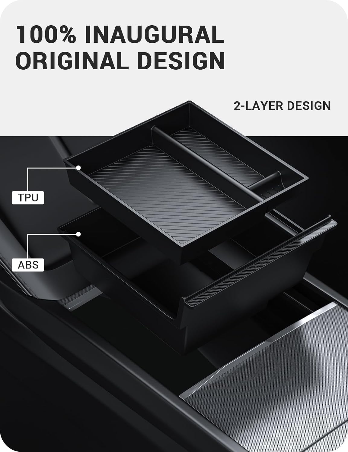 BASENOR 4PCS 2026 Tesla Model Y Model 3 Center Console Organizer Tray [Double Layer Design],Cup Holder Armrest Hidden Storage Box for 2025 2026 Model Y Juniper 2024 2025 Tesla 3 Highland