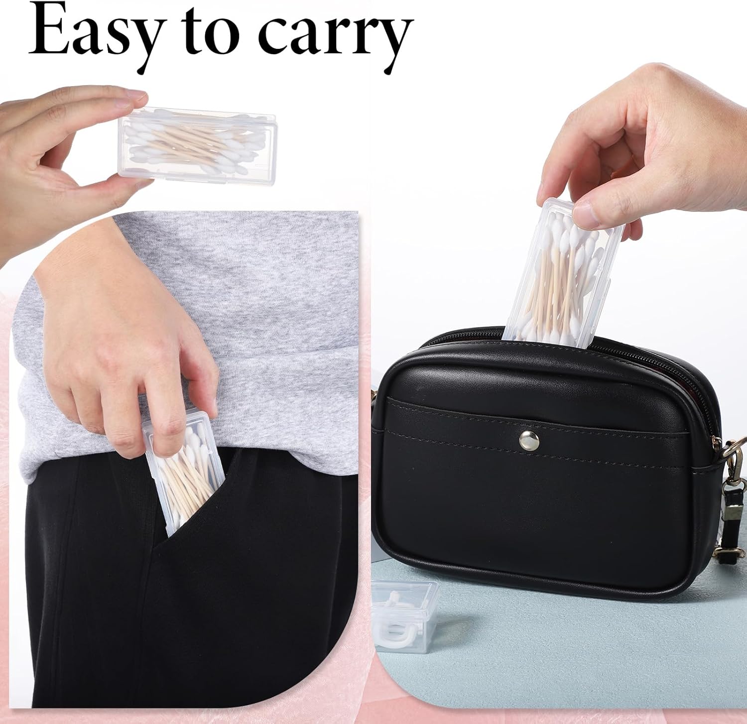 Portable Travel Cotton Swab Holder, 2 Pcs Clear Plastic Cotton Pad Storage Container, Small Dental Floss Picks Case with Dustproof Lid for Makeup Sponges, Hair Ties, Small Items - Image 4