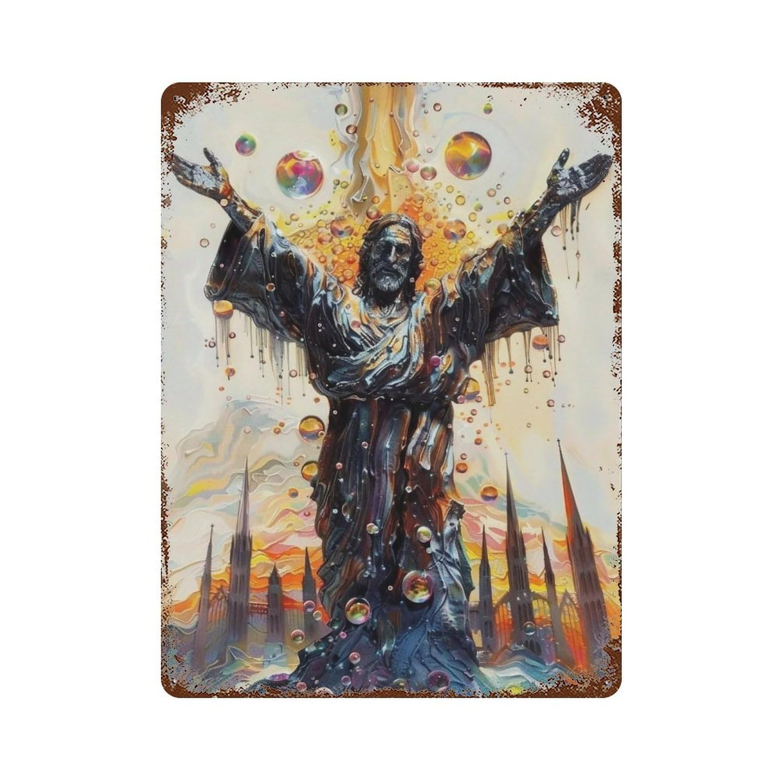 MGHTGRWE Glossy Swirl Gothic Radiant Christ 01 Poster Wall Art Iron Vintage Metal Tin Sign Modern Home Cofffee Club Art Bar Shop Decor 40x30cm
