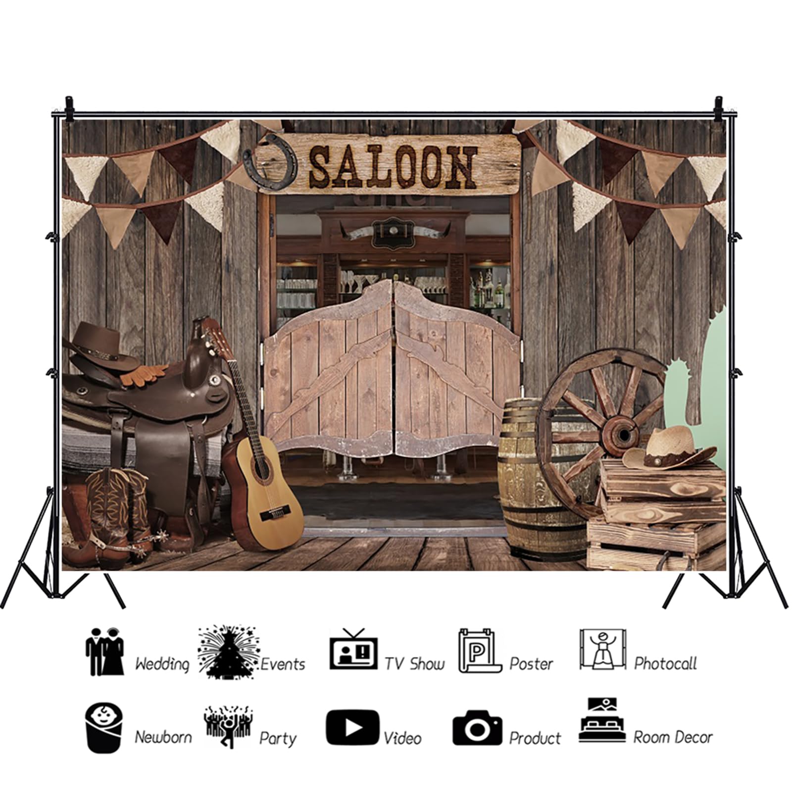 10x8ft Western Backdrop Retro Bar Saloon Wood Door Photography Background Cowboy Birthday Baby Shower Wild West Party Banner Decorations Supplies Photo Booth Props - View #4