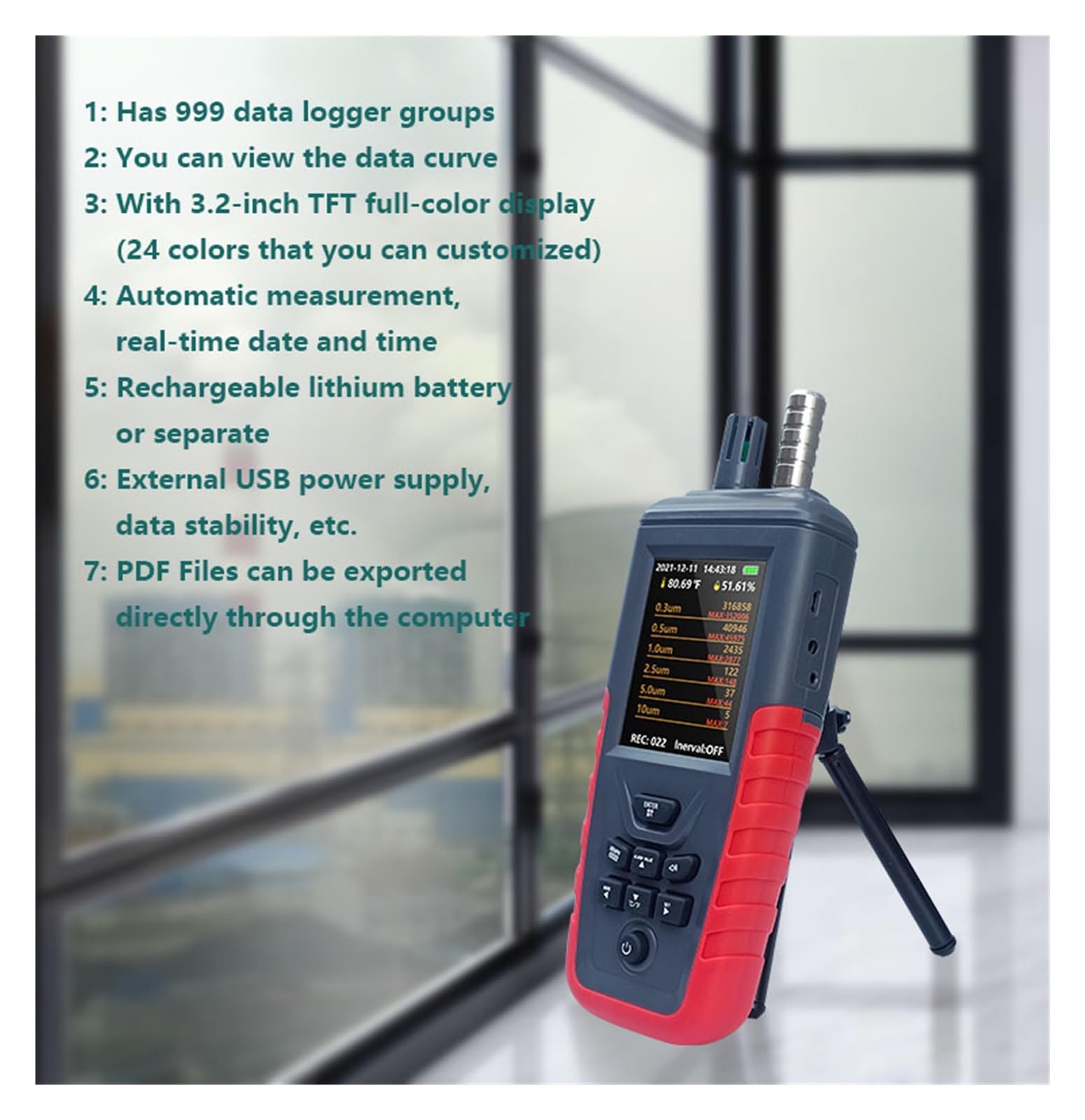 PM0.3/0.5/1/2.5/5/10 PM2.5 Misuratore di qualità dell'aria esterna Contatore particelle polvere for esterni Rilevamento a sei canali Per cucina e camper