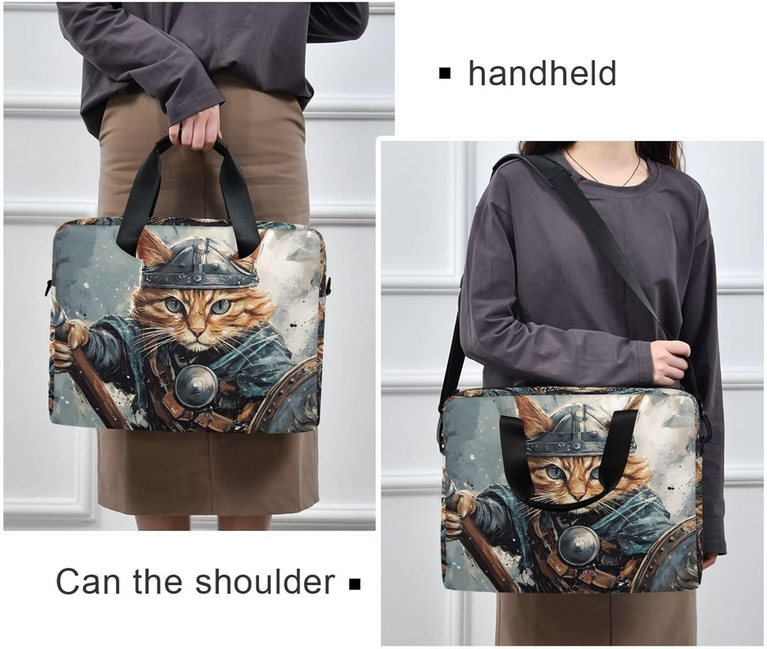 Laptop Bag Sleeve Cat Viking Print 16 in Computer Briefcase with Comfortable Shoulder Strap Multi Pockets