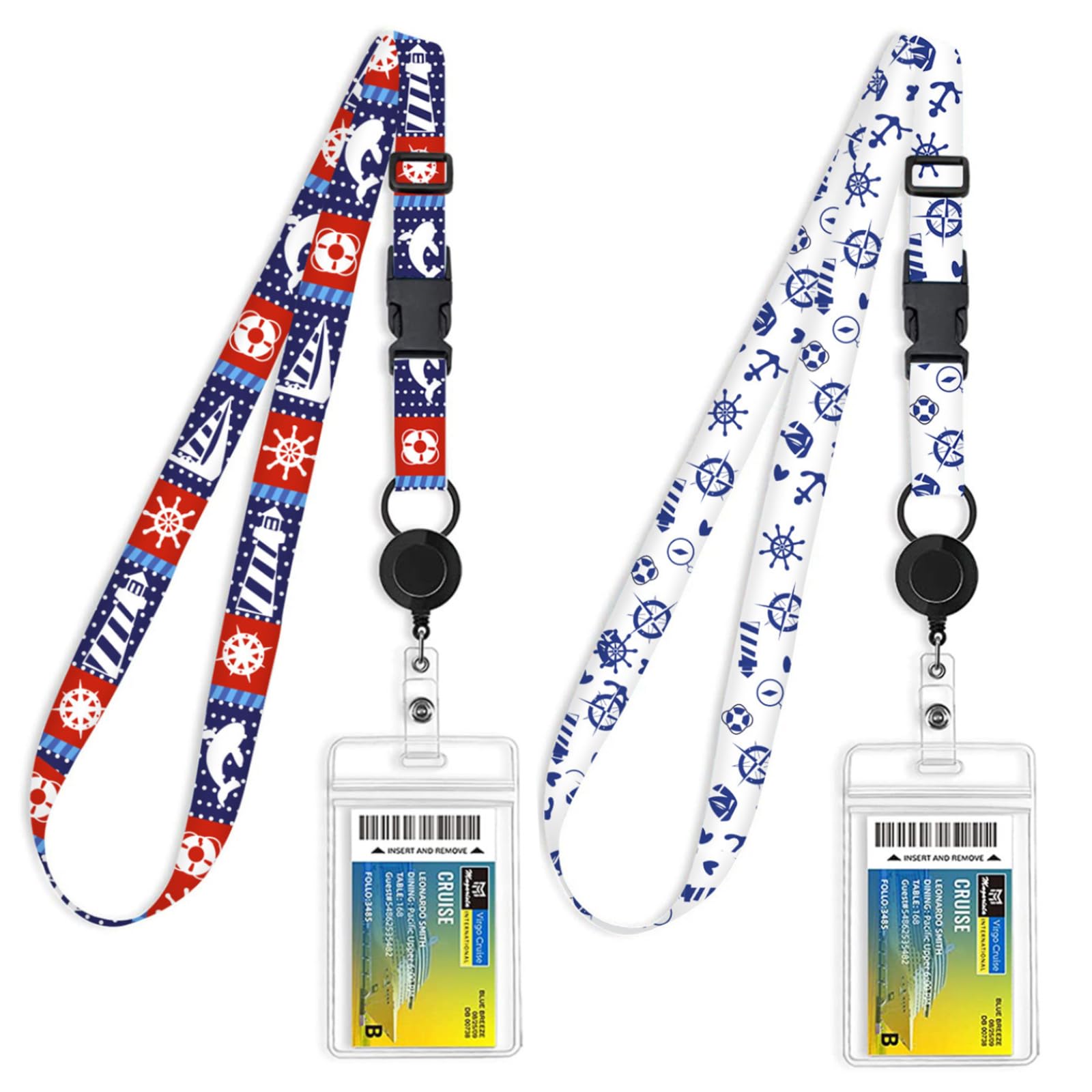 Zyael 2pcs Adjustable Retractable Cruise Lanyard Set including ID Holder, Waterproof, Must-Have Accessories