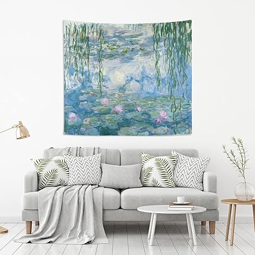 Miniatura 2 de AHOMY Tapiz para colgar en la pared, lirios de agua por Claude Monet, pinturas al óleo, flores, colcha de picnic, manta de arte de pared, tapiz de