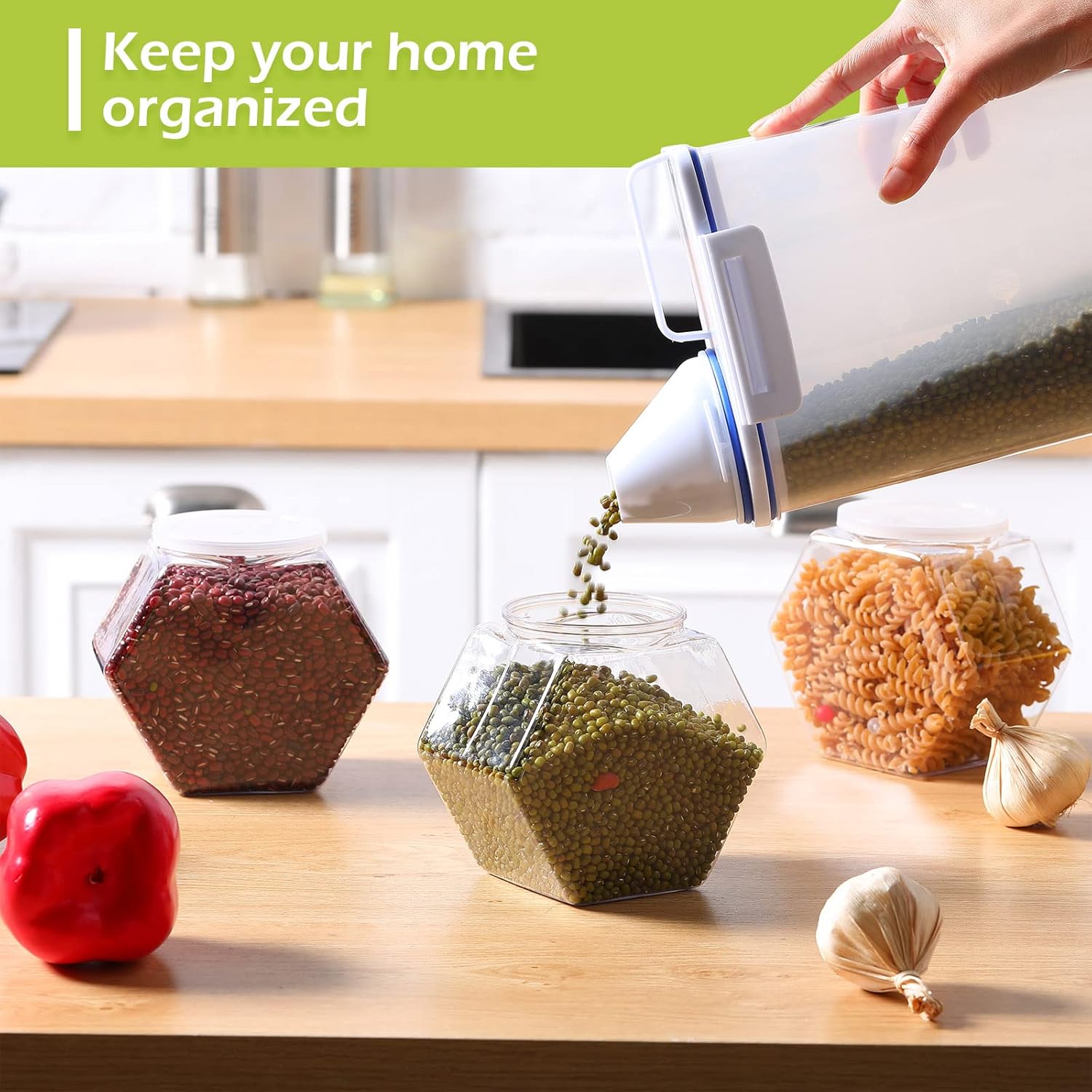 Hoolerry 16 Pcs 30oz Plastic Candy Jars with Lids Hexagon Canister Container Jar Bucket for Candy Buffet Cookies Snacks Gifts and Storage Countertop Display, 5.19 x 3.07 x 4.72 Inch