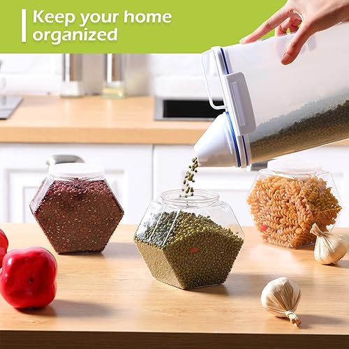 Miniatura 4 de Hoolerry 16 tarros de plástico para dulces de 30 onzas con tapas, recipiente hexagonal para dulces, bufé, galletas, aperitivos, regalos y