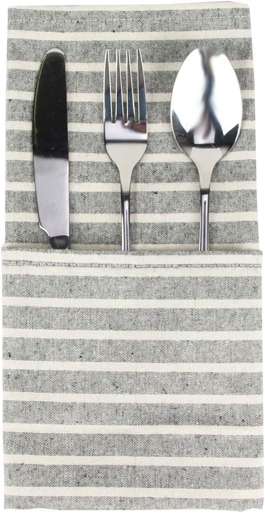 INFEI Soft Broad Striped Linen Cotton Dinner Cloth Napkins - Set of 12 (17 x 17 inches) - for Events & Home Use (Black) : Home & Kitchen