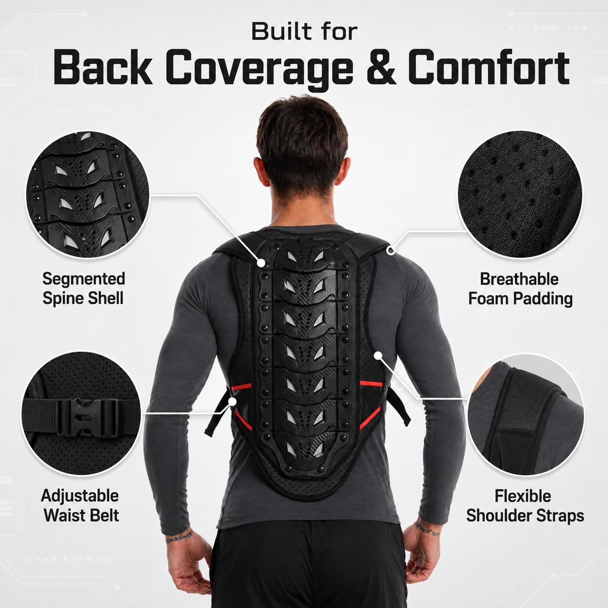 Gilet di protezione posteriore regolabile per moto, traspirante, per moto, ciclismo, sci e motocross
