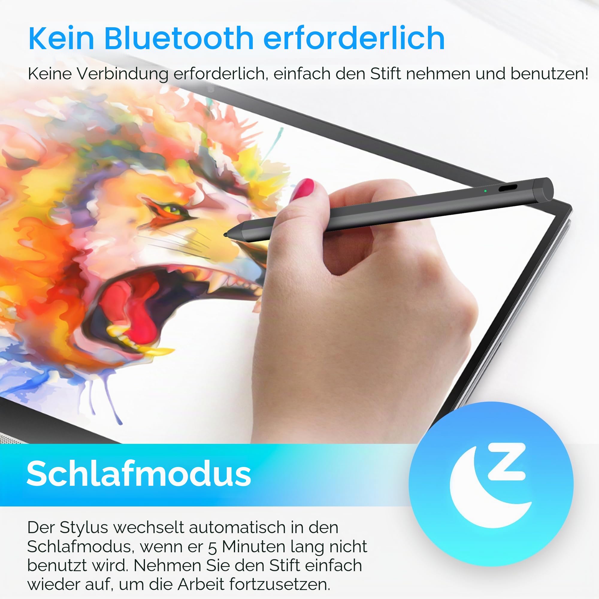 USI 2.0 Stift Stylus, Handflächenabweisung mit 4096 Level Druck Eingabestifte für Amazon Fire Max 11 / Fire HD 10 / Google Pixel Tablet/HP/ASUS/Acer/Lenovo Einige Chromebook Modell