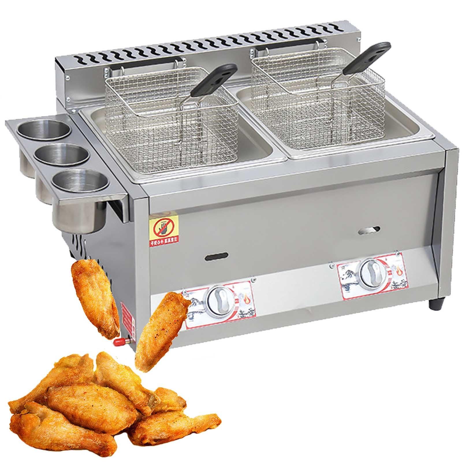 Freidora de gas comercial con cesta de 8 litros y tapa, acero inoxidable, para restaurante, hogar, cocina