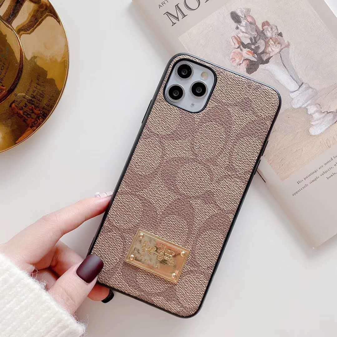 Luxury iPhone 13 Pro Max Case, Designer Ultra-Thin Leather Metal nameplate TPU Frame case Cover for iPhone 13 Pro Max 6.7 inch 2021(Khaki-13ProMax)