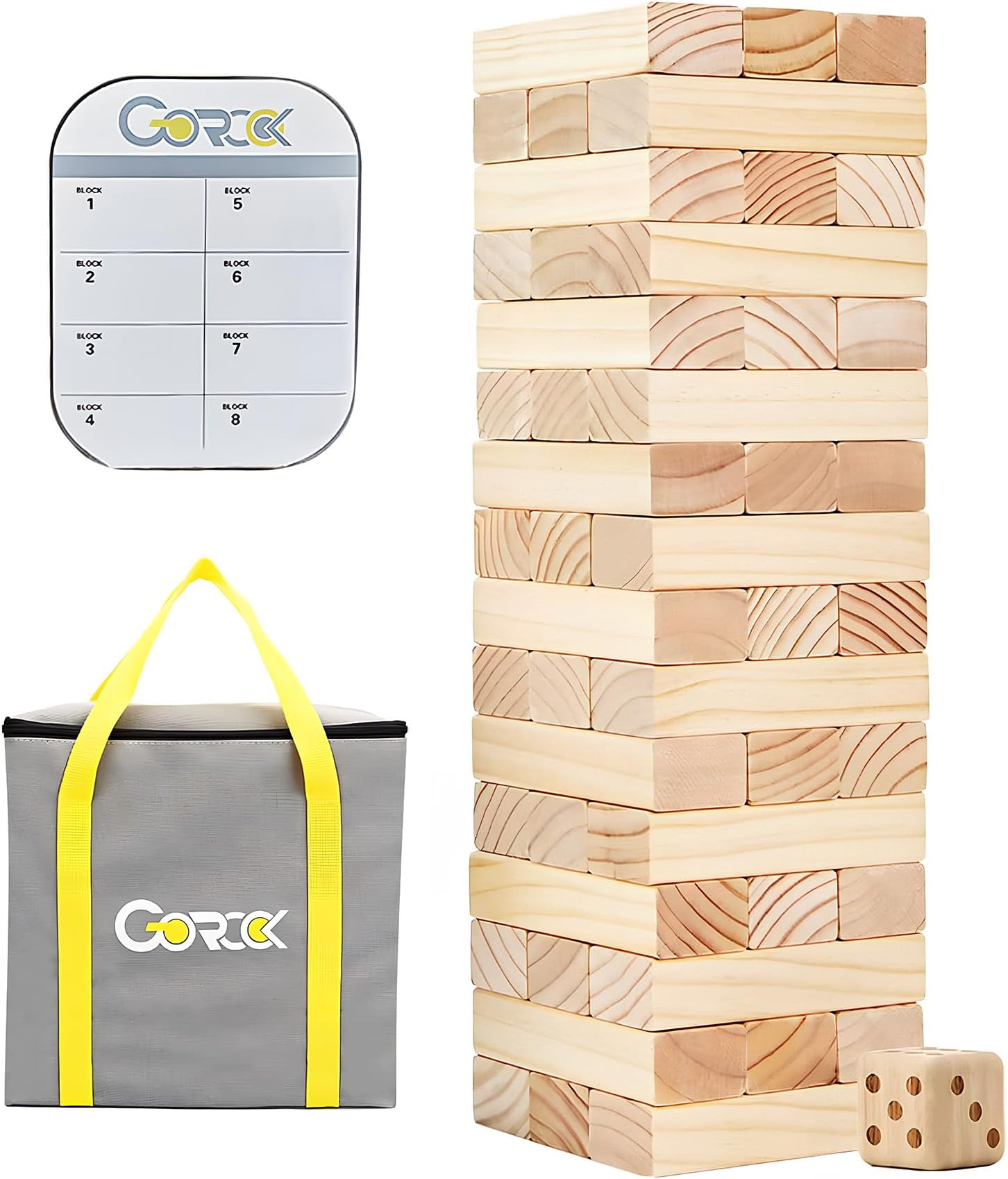 Giant Tumbling Tower Game,57Pcs Wooden Block Stacking Game (Over 4.2FT),Classic Family Indoor Outdoor Yard Party Games for Kids and Adults with Carry Bag
