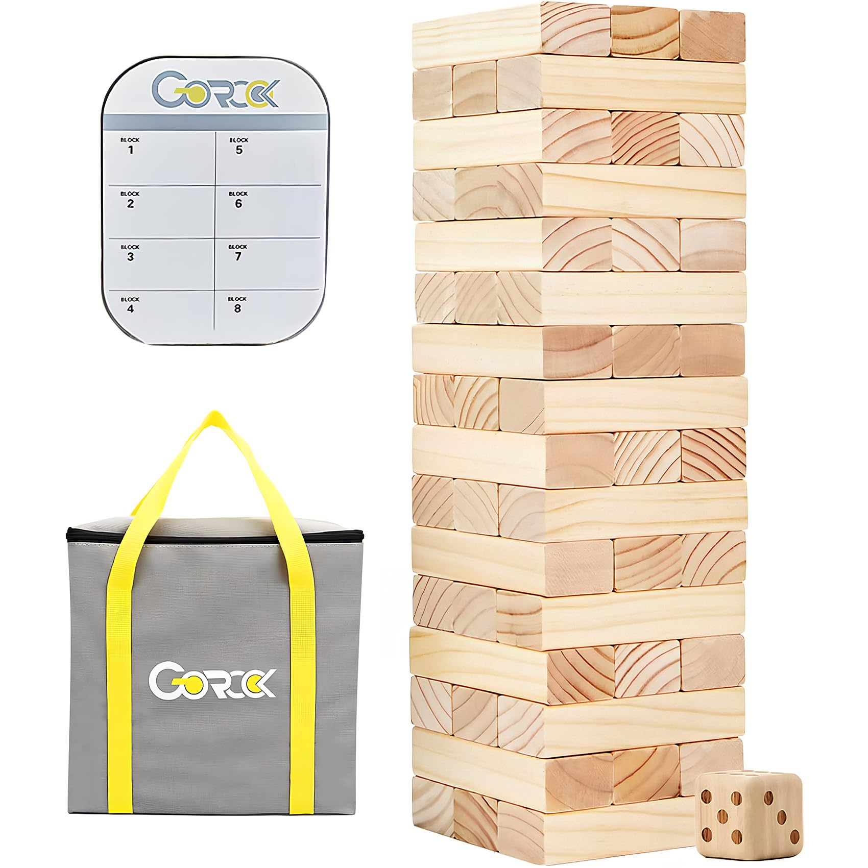 GOROCK Giant Tumbling Tower Game，57Pcs Wooden Block Stacking Game （Over 4.2FT），Classic Family Indoor Outdoor Yard Party Games for Kids and Adults with Carry Bag
