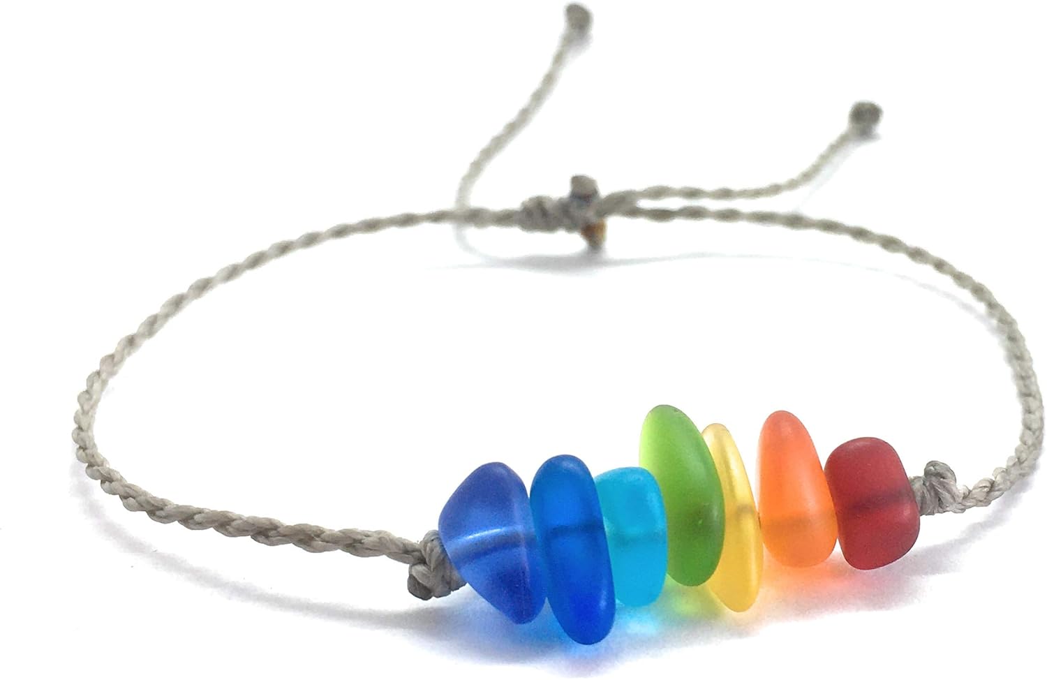 Rainbow Sea Glass Seven Pebble Beach Bracelet, Casual Island Style, Great Cheer Up Gift, Handmade in the Caribbean (Bracelet)