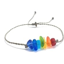 Rainbow Sea Glass Seven Pebble Beach Bracelet, Casual Island Style | Great Cheer Up Gift, Handmade in the Caribbean