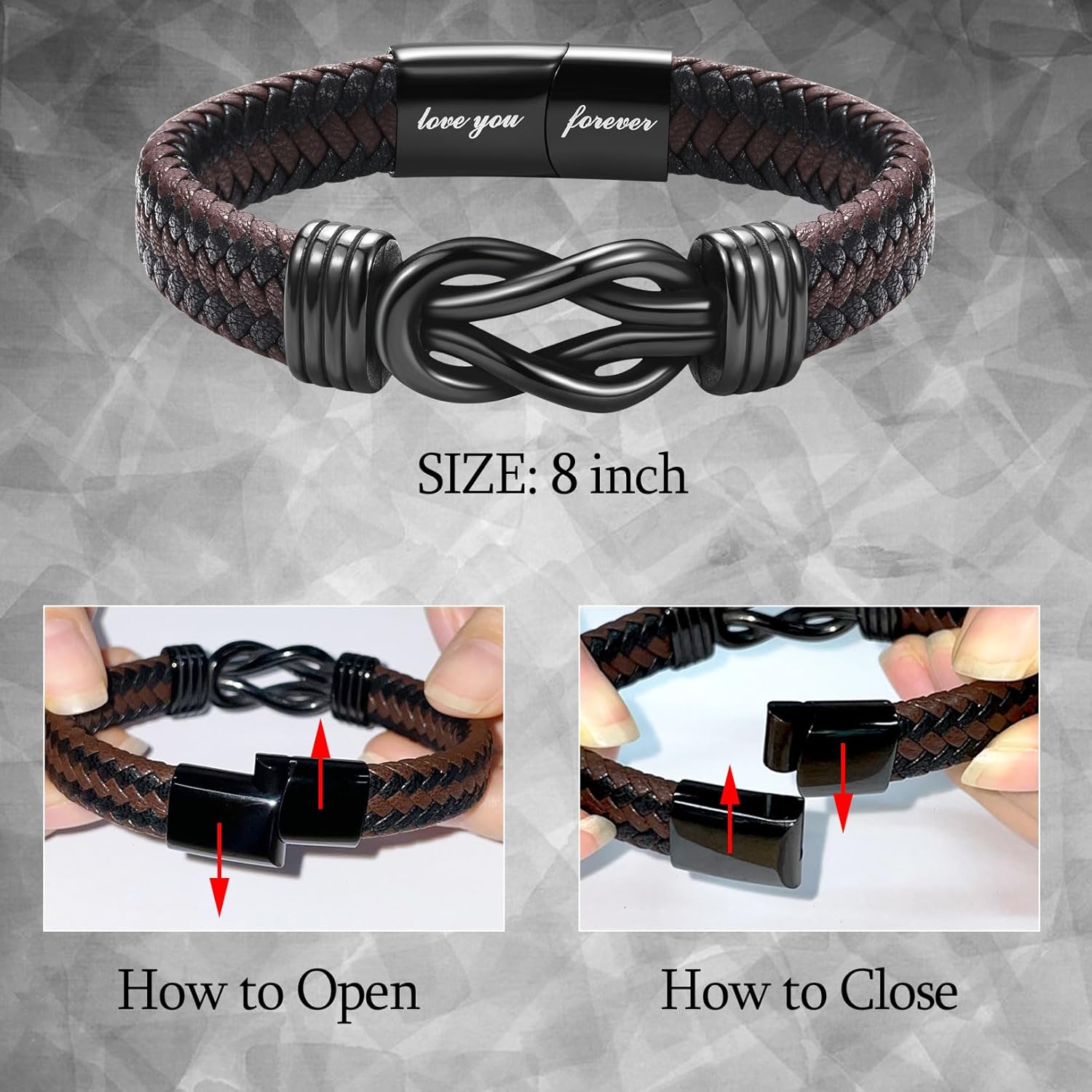 Gifts for Dad Son Grandson Boyfriend Husband, Cool Infinity Leather Bracelet for Him Birthday Christmas Anniversary Valentine's Day Present Ideas for Men - Image 6
