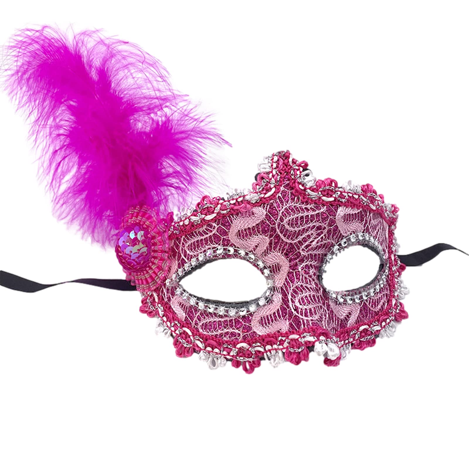 Jamron Women's Fancy Costume Mask with Rhinestones/Feather for Masquerade Party Ball Halloween Carnival Fuchsia SN070309