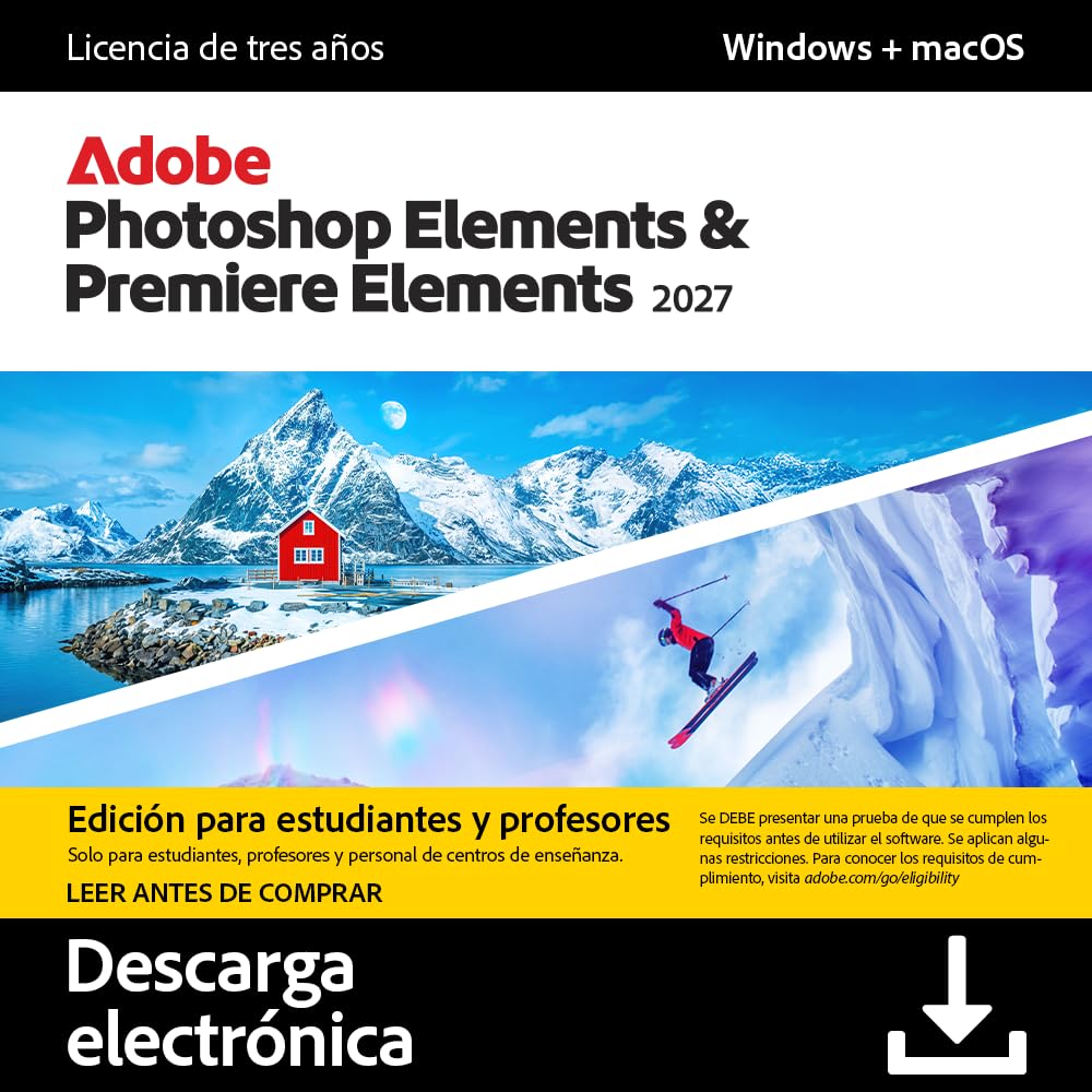 Adobe Photoshop Elements & Premiere Elements 2027 | Student & Teacher Edition | 3-year term licence | 1 Device | 1 User | PC/MAC | Digital download