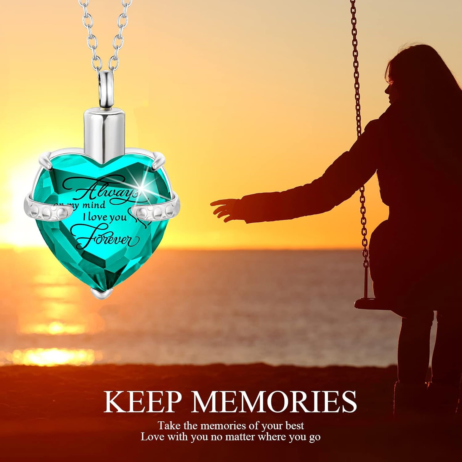 MTLEE 3 Pieces Cremation Urn Necklace for Ashes Vertical Bar Zircon, Heart Crystal Necklace Urn Stainless Steel Waterproof Memorial Pendant - Image 6