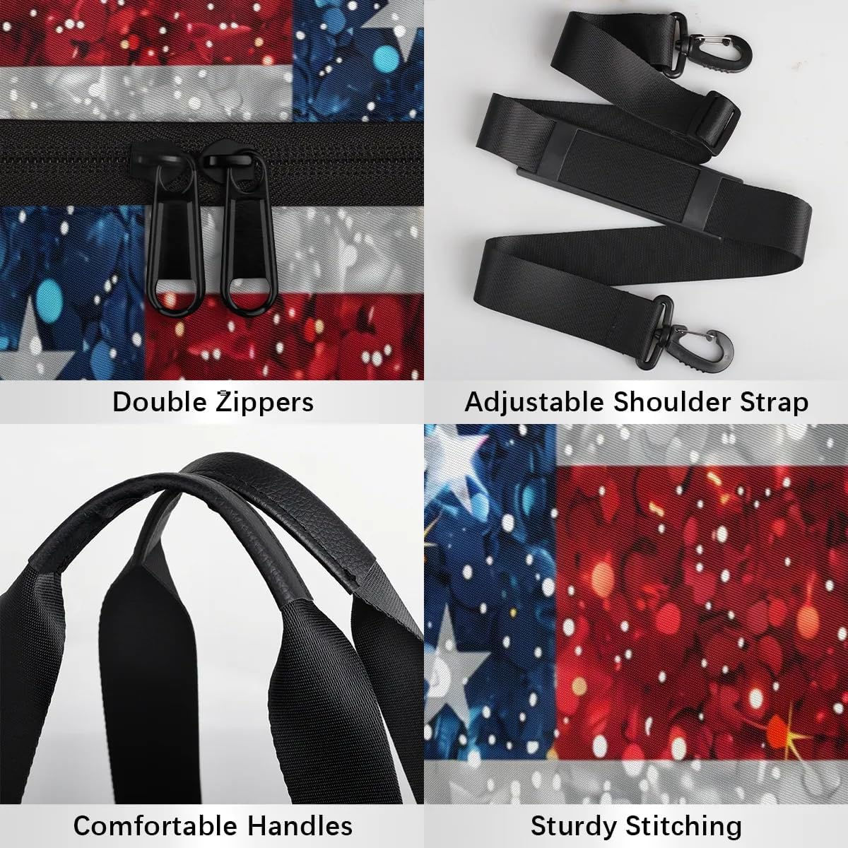 Travel Duffel Bag Glitter American Flag Sports Gym Bag for Womens Mens, Waterproof Weekend Overnight Bags Lightweight Carry on Bags for Airplanes Yoga Dance Beach Swim Hospital Holdalls,A-2239