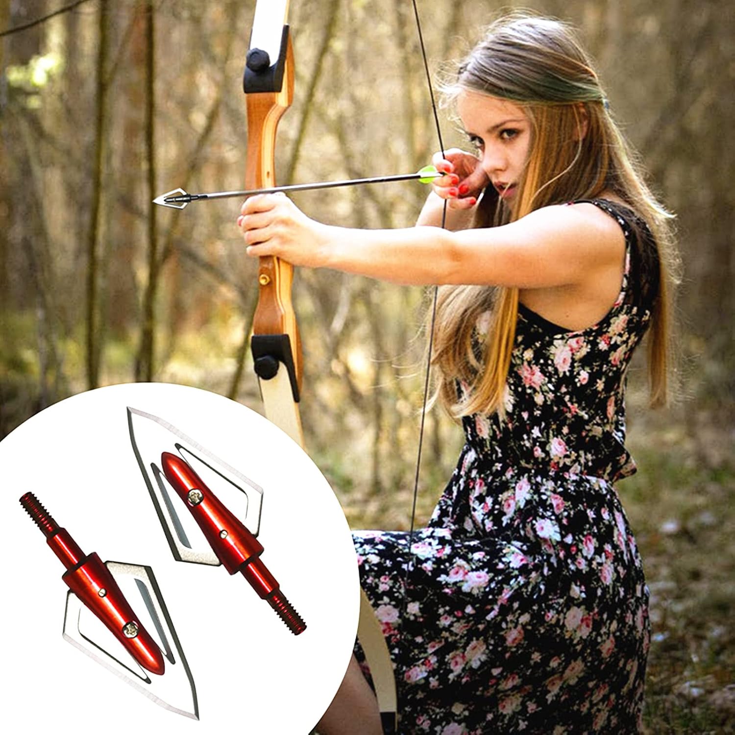Stainless Steel Hunting Archery Broadheads Blades Grain Screw-in Arrow Heads Tips Compatible with Traditional Bows Archery Broad Crossbow Recurve