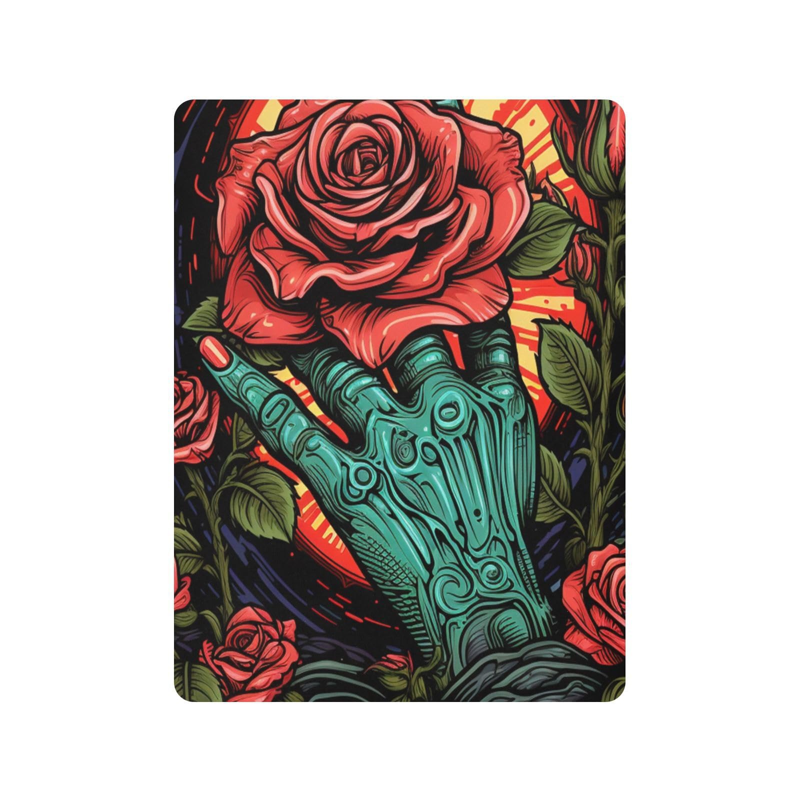 Art De La Main Rose Rouge Bleu Drap Housse pour Lit BéBé en Coton Doux,Adapté au Matelas Parc