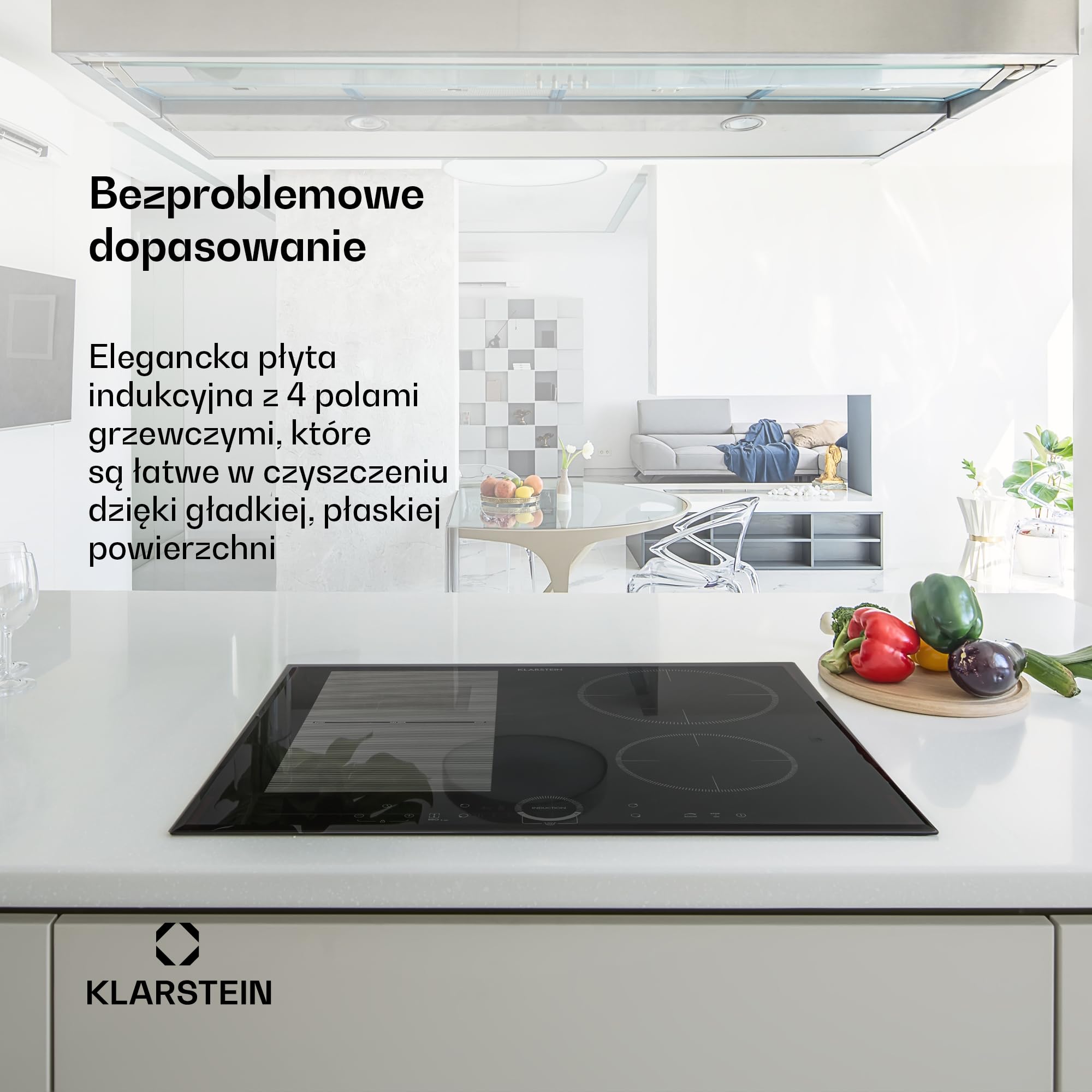 Klarstein Delicatessa 60 Hybrid płyta indukcyjna - 60cm, 4-strefowa płyta do zabudowy, 7000W ThermoBoost, sterowanie dotykowe, timer i blokada rodzicielska, czarne szkło ceramiczne