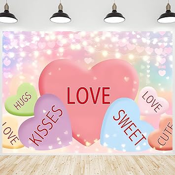 Valentines Day Backdrop Sweethearts Candy Conversation Hearts Photography Background for Lovers Portraits Valentines Day Party Decorations Banner Supplies Photo Photobooth Props 10x8ft