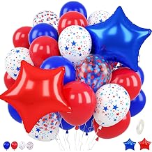 Red White Blue Balloon, 12 Inch White Red and Blue Latex Balloons with Confetti Balloons, for Independence Day Patriotic Anniversary Veterans Day Graduation Birthday Party Baseball Theme Decorations