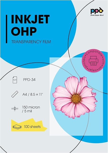 PPD 100 Sheets A4 Inkjet Premium OHP Acetate Transparency Film - Overhead Projector Film PPD-34-100